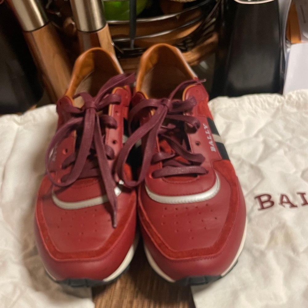 BALLY Aston New Mens Red Leather Sneakers and Sacks Size US 8